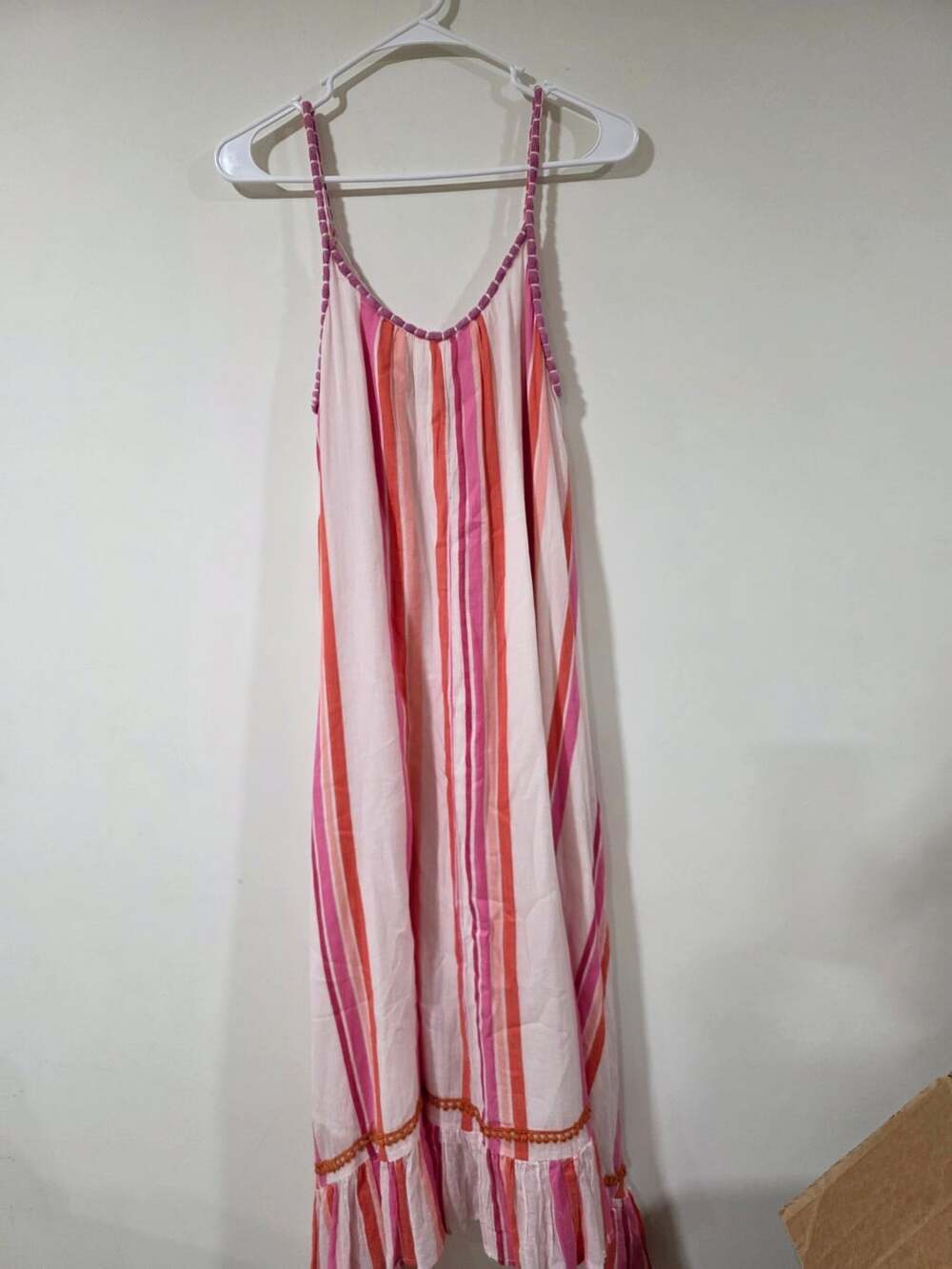 THML Pink and Orange Striped Braided Strap Maxi Dress Size S